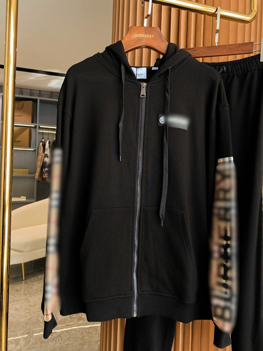 Black BB Print Sleeve Zip Up